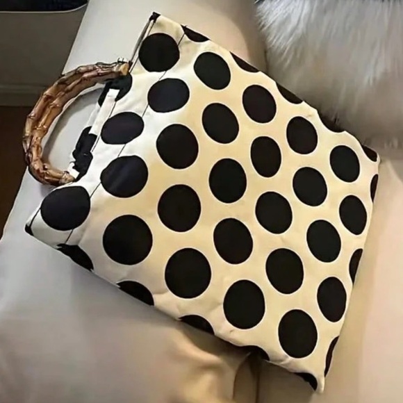 🆕 Retro Polka Dot Bamboo Knot Tote Bag - Picture 3 of 9